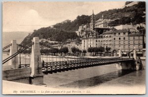 Vtg Grenoble France Le Pont Suspendu et le Quai Perriere Bridge Postcard