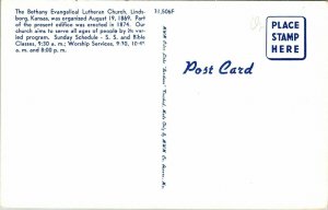 Bethany Evangelical Lutheran Church Lindsborg Kansas KS VTG Postcard UNP Unused 