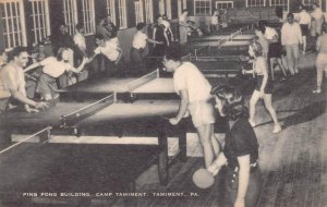 PING PONG BUILDING CAMP TAMIMENT PENNSYLVANIA POSTCARD (c. 1940s)