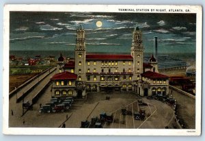 1925 Atlanta Georgia GA Vintage Postcard Terminal Station Night Moon Building