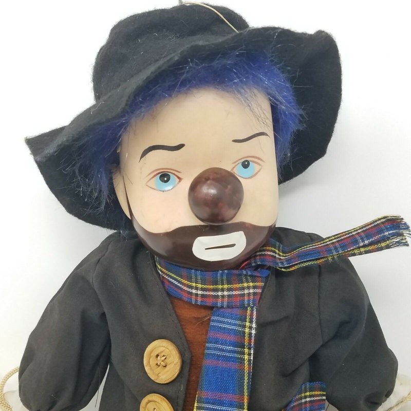 Vintage 70's? Clown Marionette Puppet Painted Face Fabric Body 