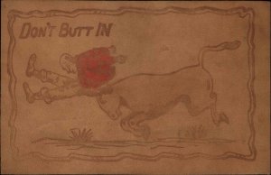 Bullfighting Comic Real Leather Novelty c1910 Vintage Postcard
