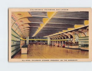 Postcard Coloramic Rainbow Ballroom Steamer President On The Mississippi USA