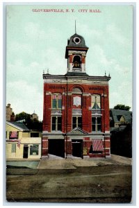 1908 City Hall, Barber Shop, Gloversville New York NY Antique Posted Postcard