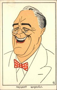 WWII US President FDR Franklin D Roosevelt Caricature Art Propaganda Postcard