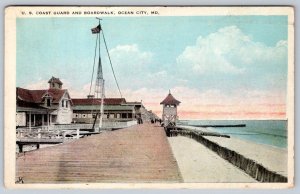 1920's US COAST GUARD AND BOARDWALK OCEAN CITY MARYLAND MD POSTCARD