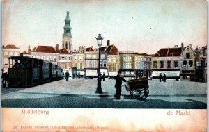 1900s Market Square Middleburg Amsterdam Netherlands Postcard