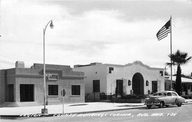 Ajo Arizona Auto Cook RPPC Photo #T35 Postcard Legion County Buildings 7708