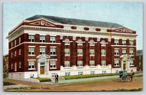 Jackson Michigan~Masonic Temple~Horse Carriage~Man~Beaux-Arts~c1910 Postcard