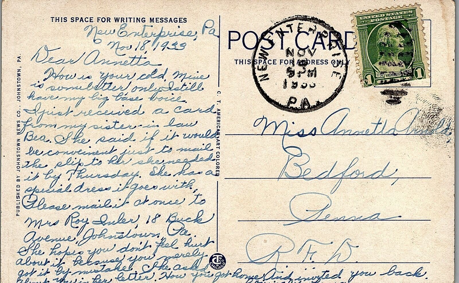 1933 Johnstown PA Somerset Pike Lincoln WM. Penn Highways River