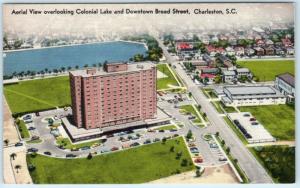 CHARLESTON, South Carolina SC Aerial COLONIAL LAKE & BROAD STREET 1940s Postcard