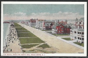 The Beach from the North End, Ocean Grove, New Jersey, Early Postcard, Unused