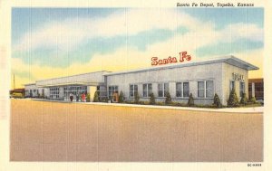 Topeka Kansas Santa Fe Depot Train Station Linen Postcard AA35651