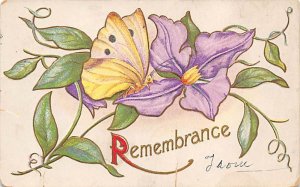 Remembrance Butterflies Postal Used Unknown writing on front, tear in card in...