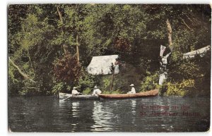 Camping on the St. Joe River, Idaho Tent, Canoes 1911 Wallace Vintage Postcard