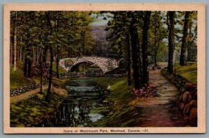 Postcard Montreal Quebec c1936 Scene At Westmount Park Swan Pond Bridge