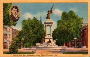 Maryland Baltimore Eutaw Place Francis Scott Key Monument 1956 Curteich