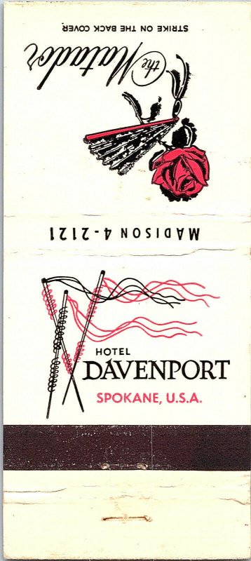 Hotel Davenport The Matador Spokane Washington U.S.A. Vintage Matchbook Cover 