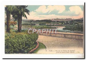 Pau Old Postcard View to al chain of the Pyrenees taken the square Sasint Martin