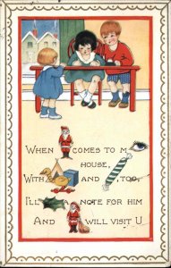 Whitney Christmas Rebus Puzzle Children Kids Table Vintage Postcard