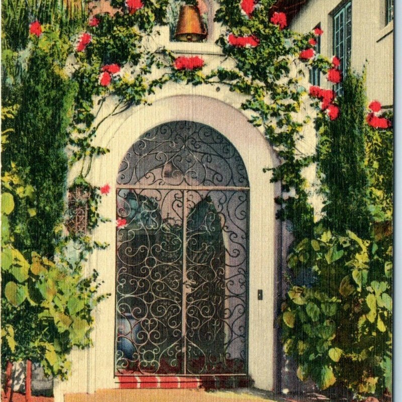 c1950s Old Spain in Florida Colortone Linen Photo Postcard Doorway A41