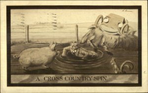 Horina Car Crash Man in Pig Muck Fantasy Live Car w/ Face c1910 Postcard