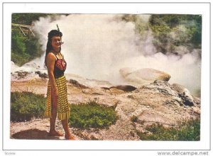 Maori woman at Papakura Geyser, Rotorua, New Zealand, 50-70s