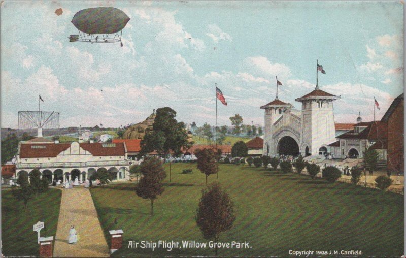 Postcard Air Ship Zeppelin Flight Willow Grove Park PA