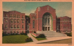 Vintage Postcard 1951 First Baptist Church Roanoke Virginia VA Linen