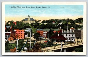 Galena Illinois~View Of Skyline West From Greene Street Bridge~Vintage Postcard