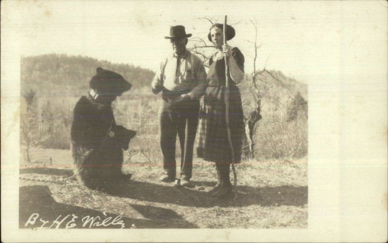 Man Woman & Chained Bear c1922 Real Photo Postcard 