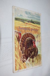 Thanksgiving Greetings Turkey Wheat Field Postcard D. Goldie No. 14