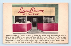 Lorna Doone Restaurant FORT WILLIAMS Ont. Canada Postcard