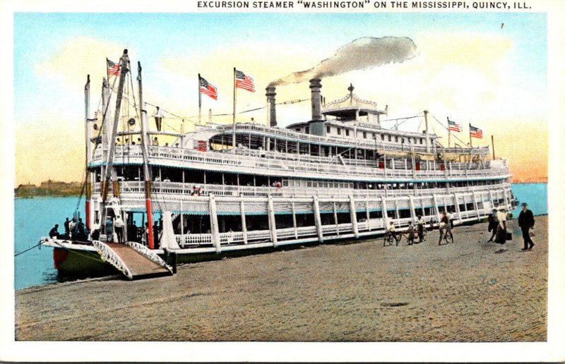 Illinois Quincy Excursion Steamer Washington On The Mississippi Curteich