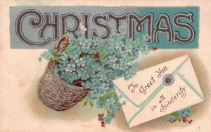 Vintage Postcard To Greet You In All Sincerity Christmas Greetings Flower Basket