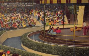 ST LOUIS MISSOURI~CHIMPANZEE SHOW-CHIMPS DRIVING CARS-ZOO-FOREST PARK-POSTCARD