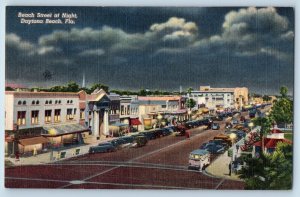 Daytona Beach Ohio Postcard Beach Street Night Birds Eye View 1940 Vintage Linen