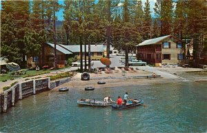 1950s Tahoe Vista California Totem Pole Lodge boats occupation Postcard 26-211