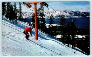 HEAVENLY VALLEY, Lake Tahoe California, CA ~ SKI RUN 1973 Skiers  Postcard