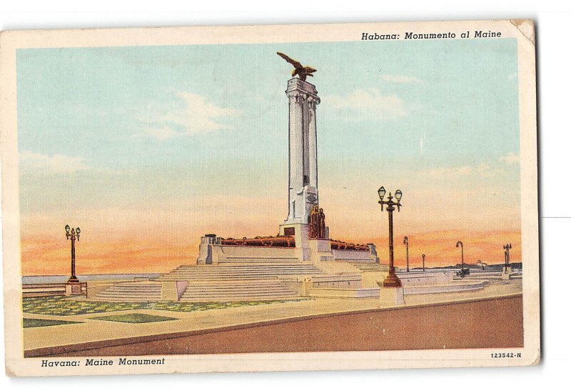 Havana Cuba Damaged Postcard 1930-1950 Maine Monument