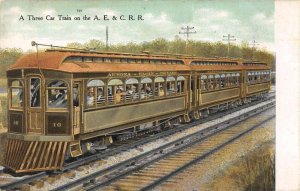 Aurora Elgin Chicago Railroad  Three Car Train Vintage Postcard AA30227
