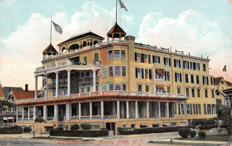 Asbury Park New Jersey Lafayette Hotel Street View Antique Postcard K61490