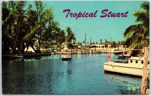 VINTAGE POSTCARD FRAZIER CREEK FISHING FLEET MARINA AT STUART FLORIDA 1968