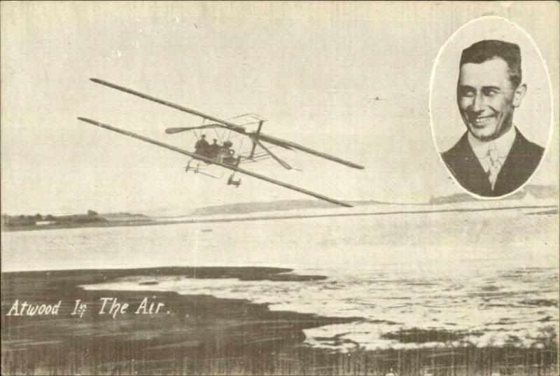 Pioneer aviation Biplane Pilot Atwood c1910 Postcard