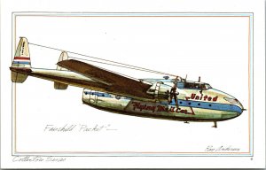 Vtg 1970s Airplane Fairchild Packet Artist Signed Roy Anderson Postcard