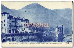 Old Postcard Sospel Overlooking the Old Bridge and Francaises Mountains