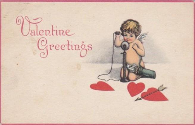 Valentine's Day Cupid On Telephone 1920