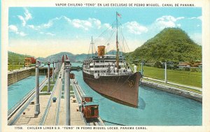 c1920 Postcard; Chilean Liner SS Teno in Pedro Miguel Locks, Panama Canal