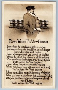 Humor Fat Man Down Where The Vest Begins Sparks Nevada NV RPPC Photo Postcard