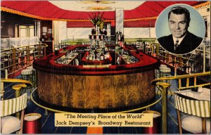 Jack Dempsey's Autographed Broadway Restaurant Postcard World Meeting Place